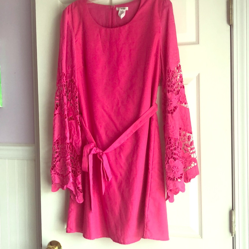 Pretty hot pink crochet sleeve dress (L)  by Esley